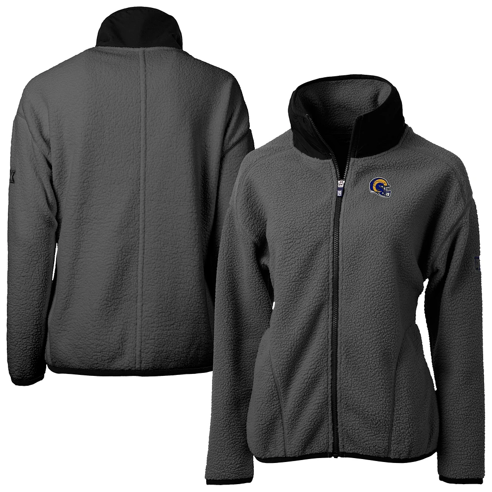 Women's Cutter & Buck Charcoal Los Angeles Rams Helmet Cascade Eco Sherpa Fleece Full-Zip Jacket