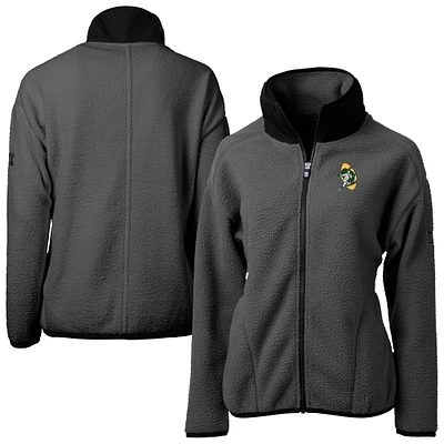 Women's Cutter & Buck Charcoal Green Bay Packers Throwback Cascade Eco Sherpa Fleece Full-Zip Jacket