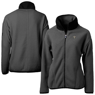 Women's Cutter & Buck Charcoal New Orleans Saints Cascade Eco Sherpa Fleece Full-Zip Jacket