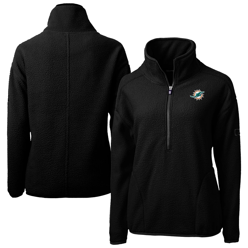 Women's Cutter & Buck Black Miami Dolphins Cascade Eco Sherpa Fleece Half-Zip Jacket