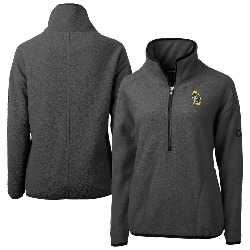 Women's Cutter & Buck Charcoal Green Bay Packers Historic Cascade Eco Sherpa Fleece Half-Zip Jacket