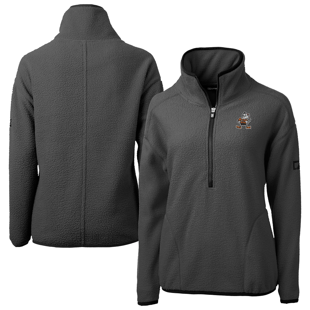 Women's Cutter & Buck Charcoal Cleveland Browns Historic Cascade Eco Sherpa Fleece Half-Zip Jacket