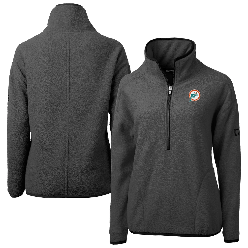 Women's Cutter & Buck Charcoal Miami Dolphins Historic Cascade Eco Sherpa Fleece Half-Zip Jacket