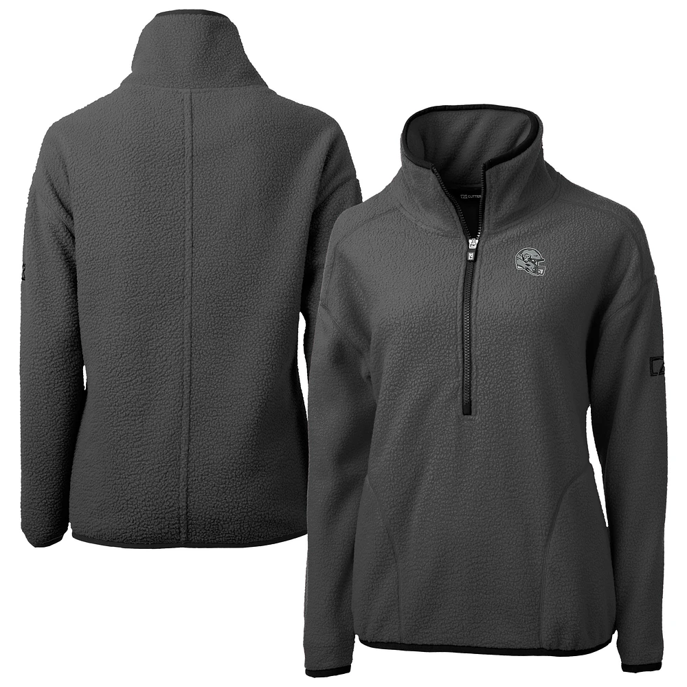 Women's Cutter & Buck Charcoal Las Vegas Raiders Helmet Cascade Eco Sherpa Fleece Half-Zip Jacket