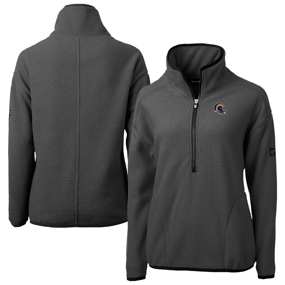 Women's Cutter & Buck Charcoal Los Angeles Rams Helmet Cascade Eco Sherpa Fleece Half-Zip Jacket