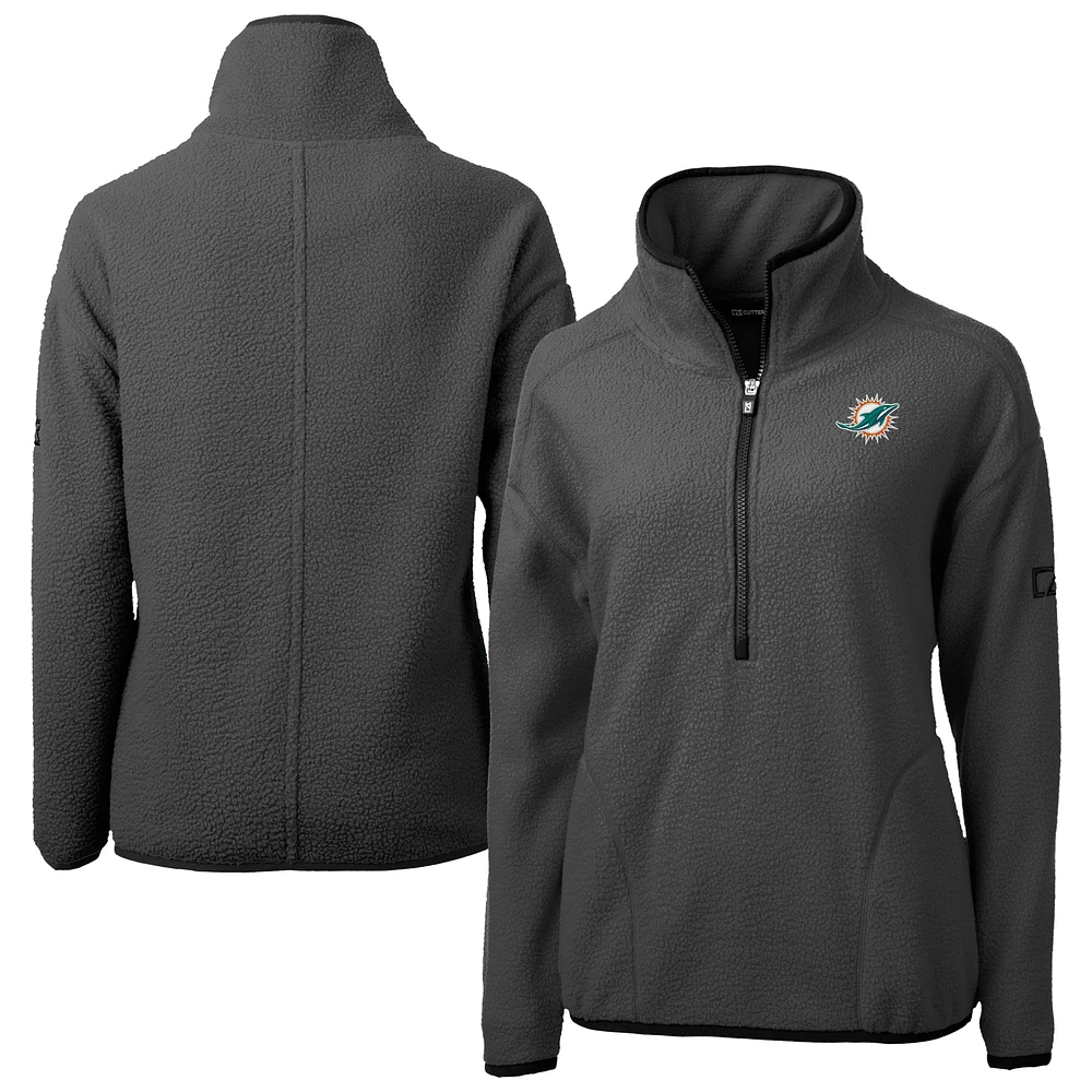 Women's Cutter & Buck Charcoal Miami Dolphins Cascade Eco Sherpa Fleece Half-Zip Jacket