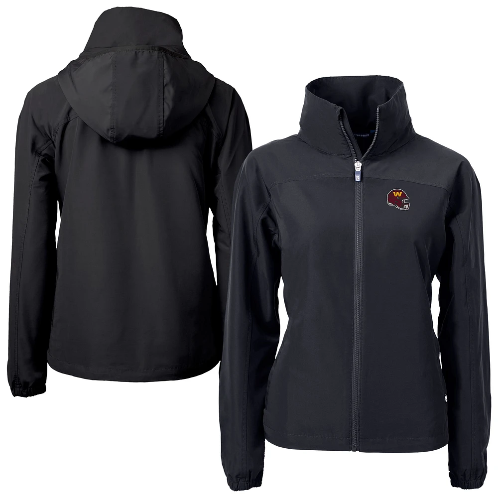 Women's Cutter & Buck Black Washington Commanders Helmet Charter Eco Recycled Full-Zip Jacket