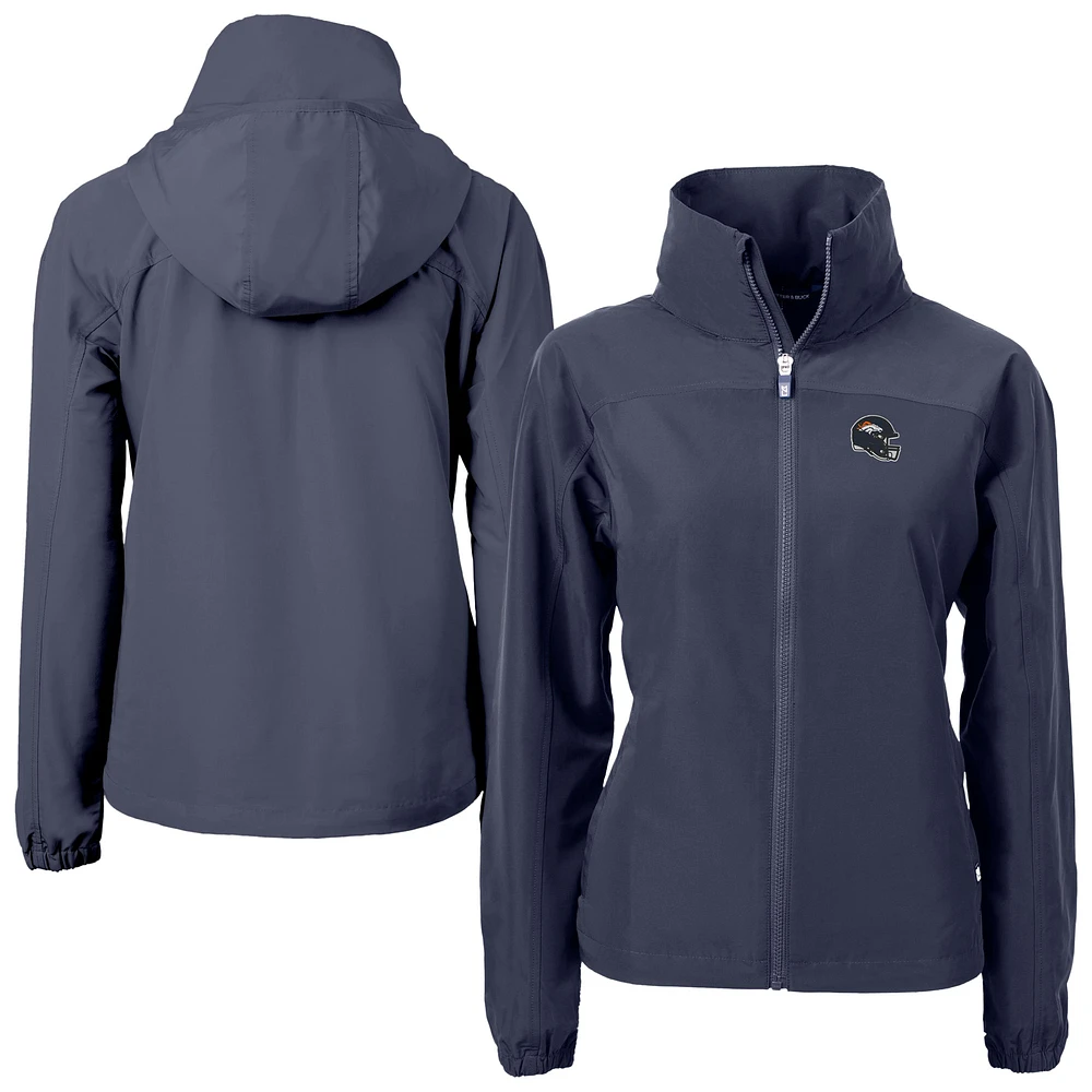 Women's Cutter & Buck Navy Denver Broncos Helmet Charter Eco Recycled Full-Zip Jacket