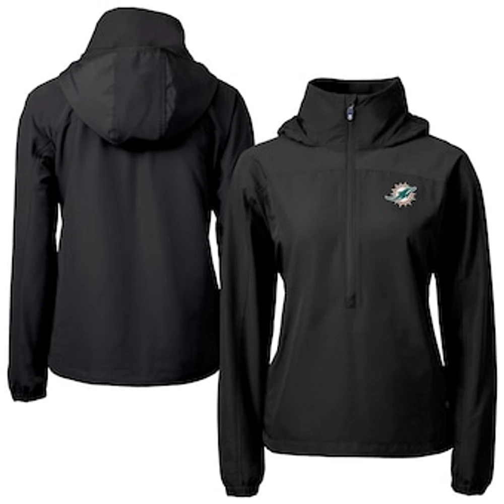 Women's Cutter & Buck Black Miami Dolphins Charter Eco Recycled Half-Zip Hooded Anorak Jacket
