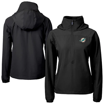 Women's Cutter & Buck Black Miami Dolphins Charter Eco Recycled Half-Zip Hooded Anorak Jacket