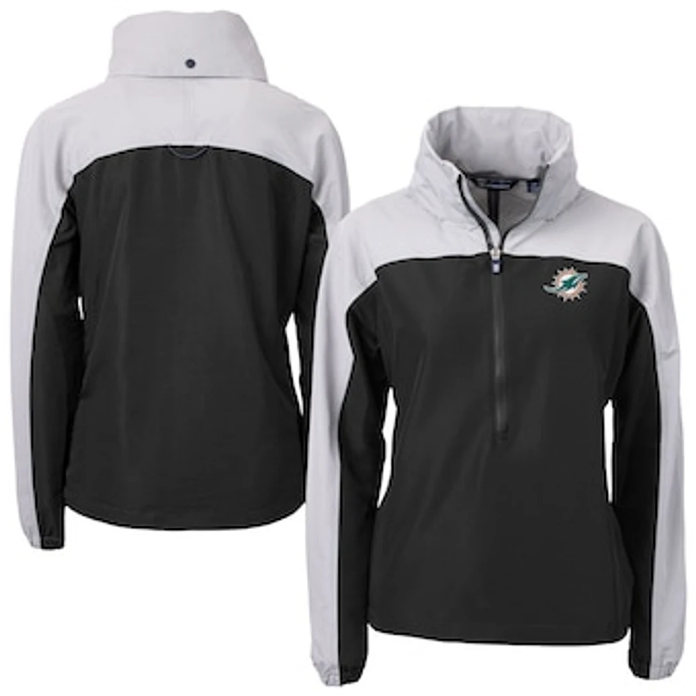 Women's Cutter & Buck Black Miami Dolphins Charter Eco Recycled Half-Zip Hooded Anorak Jacket