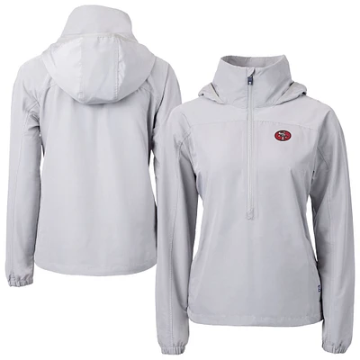 Women's Cutter & Buck Gray San Francisco 49ers Charter Eco Recycled Half-Zip Hooded Anorak Jacket