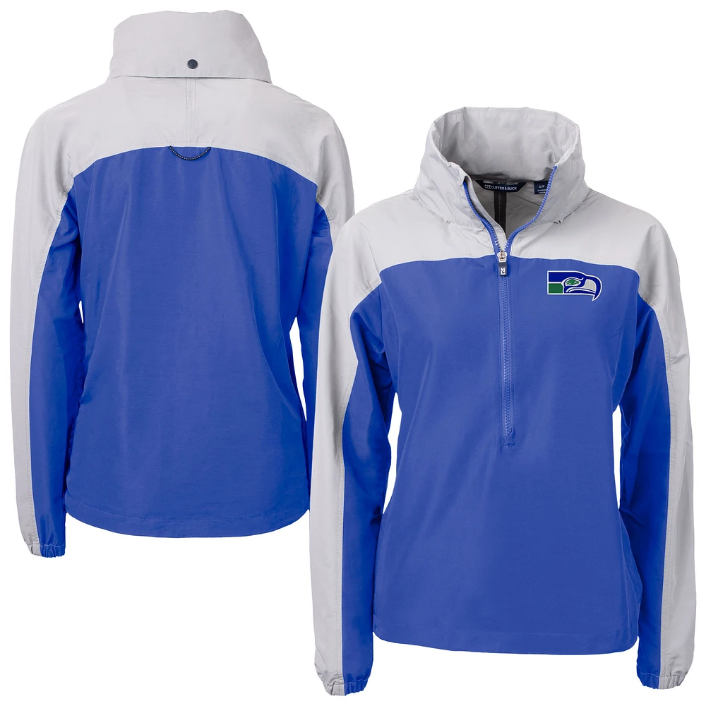 Women's Cutter & Buck Blue Seattle Seahawks Charter Eco Recycled Half-Zip Hooded Anorak Jacket
