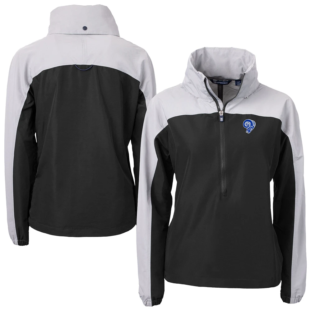 Women's Cutter & Buck Black Los Angeles Rams Charter Eco Recycled Half-Zip Hooded Anorak Jacket