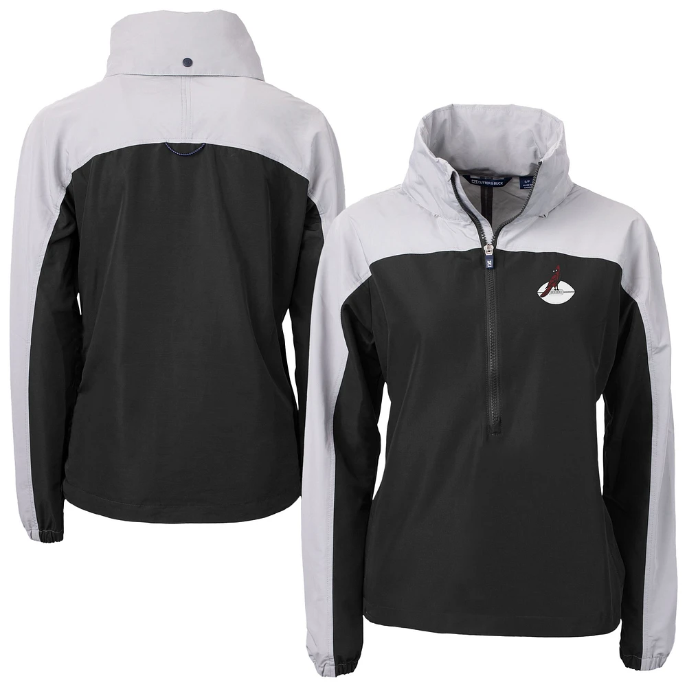 Women's Cutter & Buck Black Arizona Cardinals Charter Eco Recycled Half-Zip Hooded Anorak Jacket