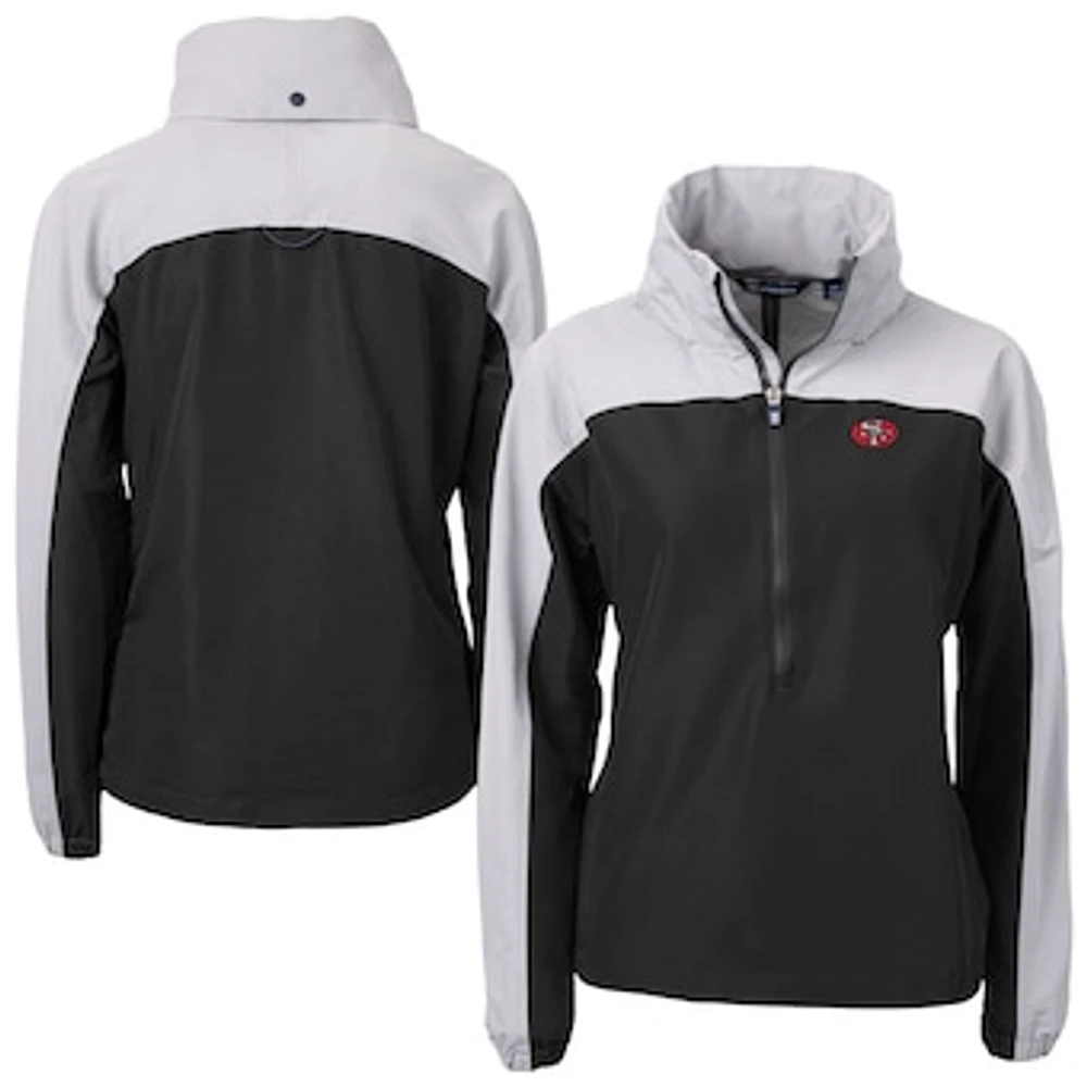 Women's Cutter & Buck Black San Francisco 49ers Charter Eco Recycled Half-Zip Hooded Anorak Jacket