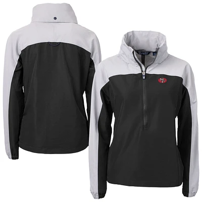 Women's Cutter & Buck Black San Francisco 49ers Charter Eco Recycled Half-Zip Hooded Anorak Jacket
