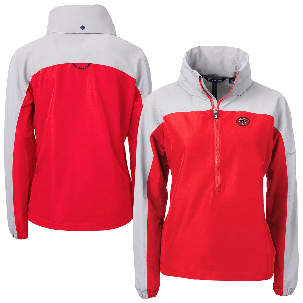 Women's Cutter & Buck Red San Francisco 49ers Charter Eco Recycled Half-Zip Hooded Anorak Jacket