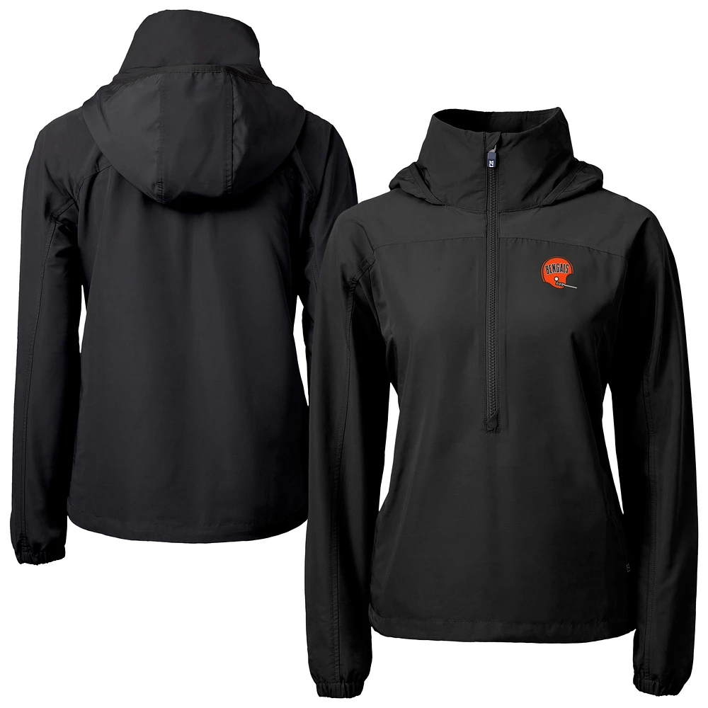 Women's Cutter & Buck Black Cincinnati Bengals Charter Eco Recycled Half-Zip Hooded Anorak Jacket