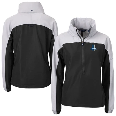 Women's Cutter & Buck Black Detroit Lions Charter Eco Recycled Half-Zip Hooded Anorak Jacket