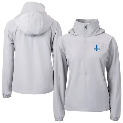 Women's Cutter & Buck Gray Detroit Lions Charter Eco Recycled Half-Zip Hooded Anorak Jacket