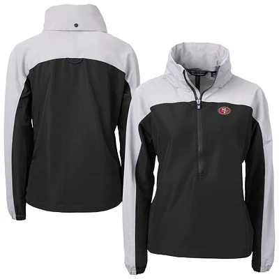 Women's Cutter & Buck Black San Francisco 49ers Charter Eco Recycled Half-Zip Hooded Anorak Jacket