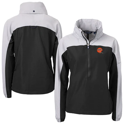 Women's Cutter & Buck Black Cincinnati Bengals Charter Eco Recycled Half-Zip Hooded Anorak Jacket