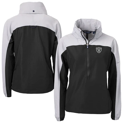 Women's Cutter & Buck Black Las Vegas Raiders Charter Eco Recycled Half-Zip Hooded Anorak Jacket