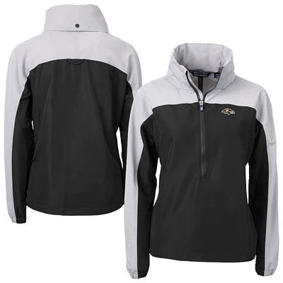 Women's Cutter & Buck Black Baltimore Ravens Charter Eco Recycled Half-Zip Hooded Anorak Jacket