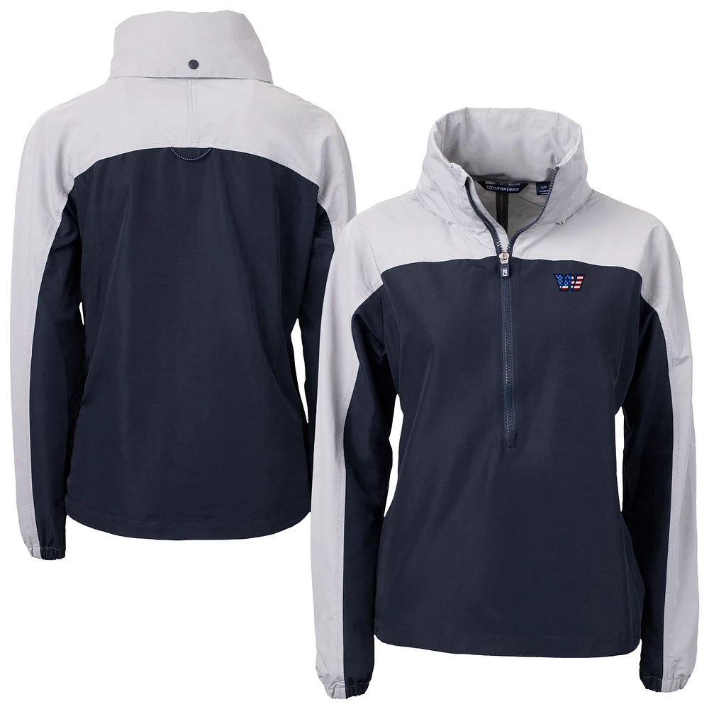Women's Cutter & Buck Navy Washington Commanders Charter Eco Recycled Half-Zip Hooded Anorak Jacket