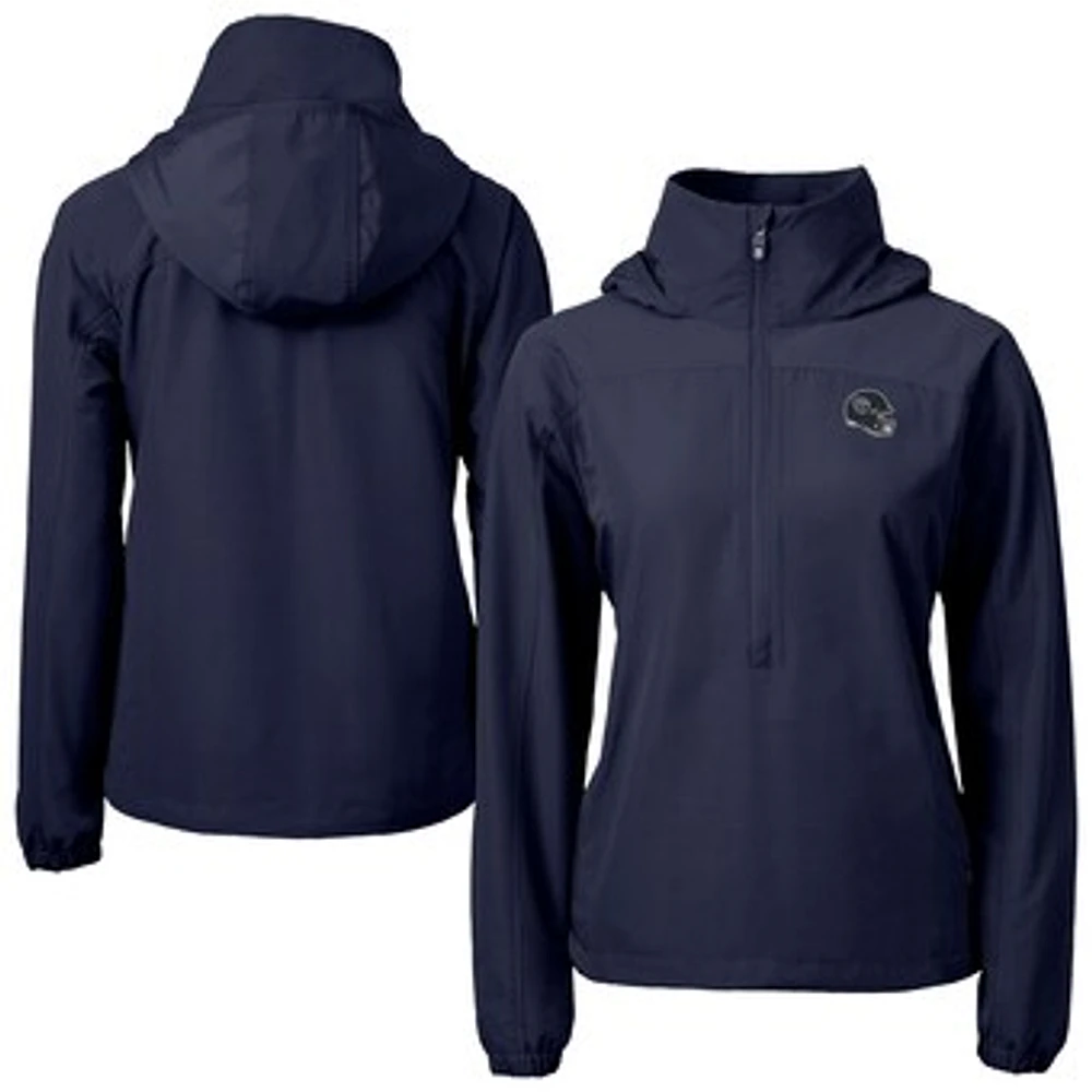 Women's Cutter & Buck Navy Tennessee Titans Charter Eco Recycled Half-Zip Hooded Anorak Jacket