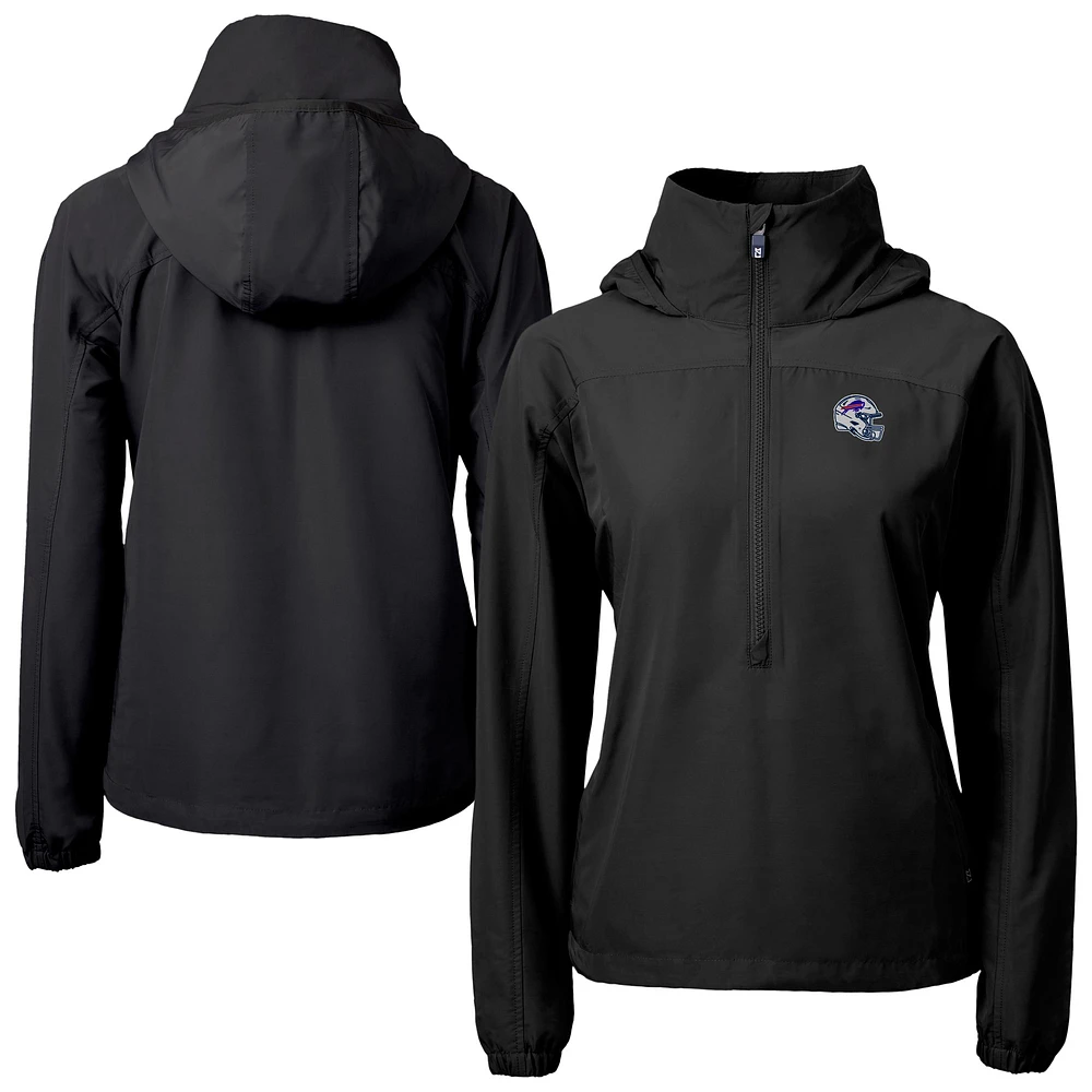 Women's Cutter & Buck Black Buffalo Bills Charter Eco Recycled Half-Zip Hooded Anorak Jacket