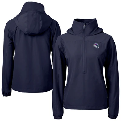 Women's Cutter & Buck Navy Buffalo Bills Charter Eco Recycled Half-Zip Hooded Anorak Jacket