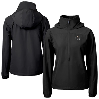 Women's Cutter & Buck Black Baltimore Ravens Charter Eco Recycled Half-Zip Hooded Anorak Jacket