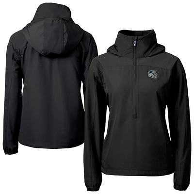 Women's Cutter & Buck Carolina Panthers Charter Eco Recycled Half-Zip Hooded Anorak Jacket