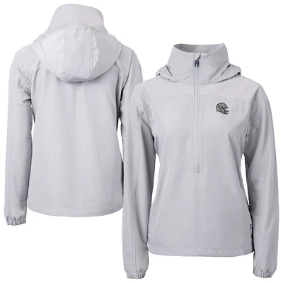 Women's Cutter & Buck Gray Las Vegas Raiders Charter Eco Recycled Half-Zip Hooded Anorak Jacket
