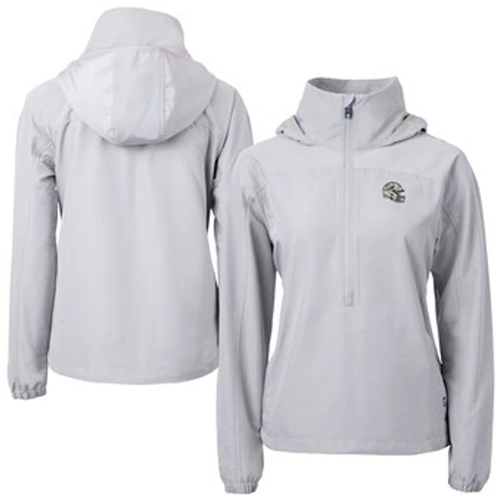 Women's Cutter & Buck Gray Miami Dolphins Charter Eco Recycled Half-Zip Hooded Anorak Jacket