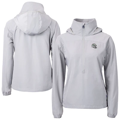 Women's Cutter & Buck Gray Miami Dolphins Charter Eco Recycled Half-Zip Hooded Anorak Jacket