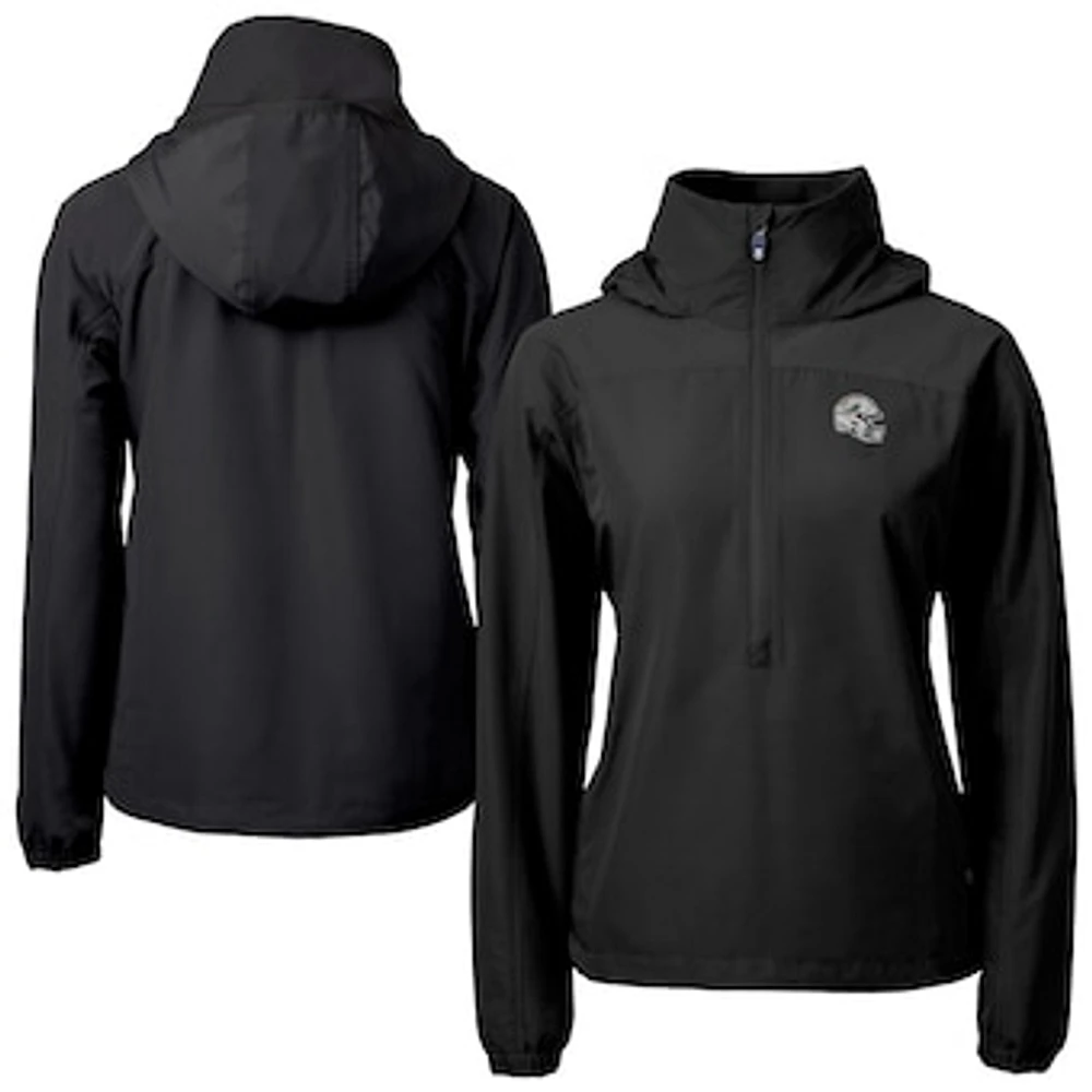 Women's Cutter & Buck Black Miami Dolphins Charter Eco Recycled Half-Zip Hooded Anorak Jacket