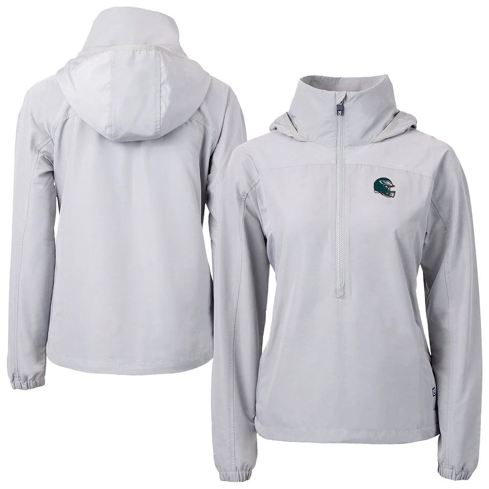 Women's Cutter & Buck Gray Philadelphia Eagles Charter Eco Recycled Half-Zip Hooded Anorak Jacket