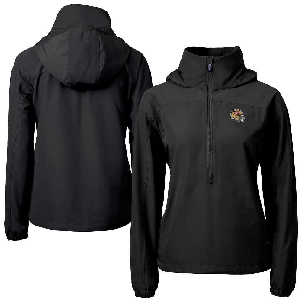 Women's Cutter & Buck Black San Francisco 49ers Charter Eco Recycled Half-Zip Hooded Anorak Jacket