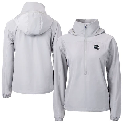 Women's Cutter & Buck Gray Seattle Seahawks Charter Eco Recycled Half-Zip Hooded Anorak Jacket