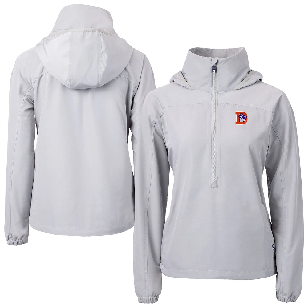 Women's Cutter & Buck Gray Denver Broncos Charter Eco Recycled Half-Zip Hooded Anorak Jacket