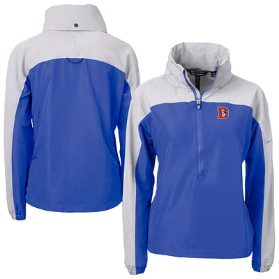 Women's Cutter & Buck Blue Denver Broncos Charter Eco Recycled Half-Zip Hooded Anorak Jacket