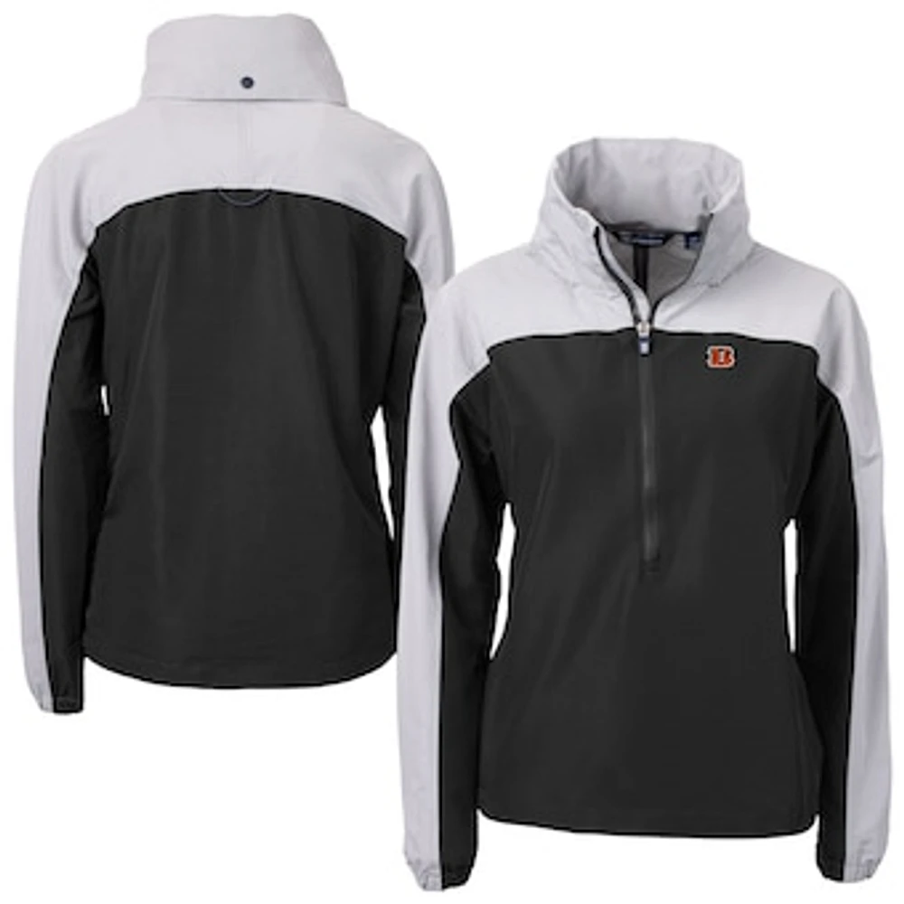 Women's Cutter & Buck Black Cincinnati Bengals Charter Eco Recycled Half-Zip Hooded Anorak Jacket