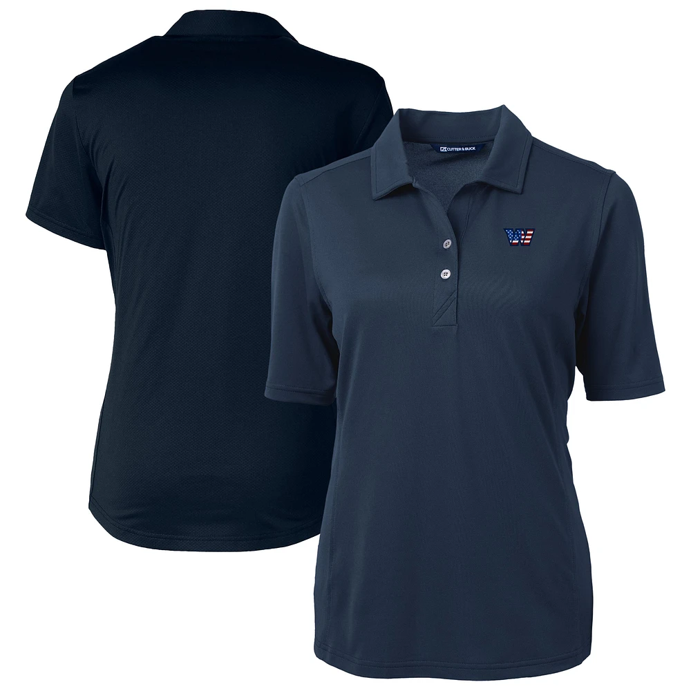 Women's Cutter & Buck Navy Washington Commanders Americana Virtue Eco Pique Recycled DryTec Polo