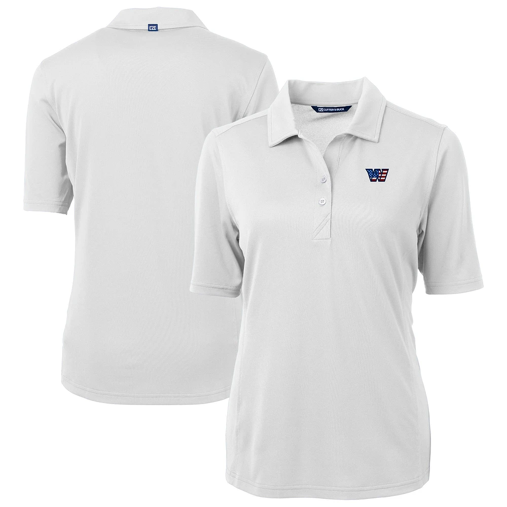 Women's Cutter & Buck White Washington Commanders Americana Virtue Eco Pique Recycled DryTec Polo