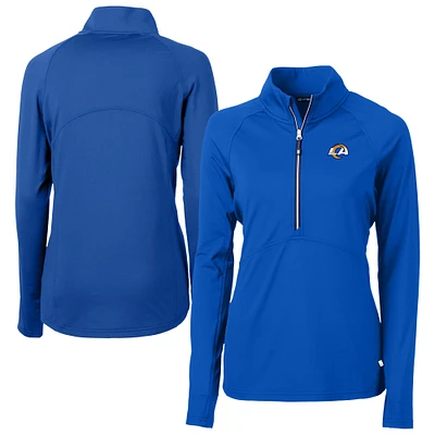 Women's Cutter & Buck Blue Los Angeles Rams Adapt Eco Knit Stretch Recycled Raglan Half-Zip Top