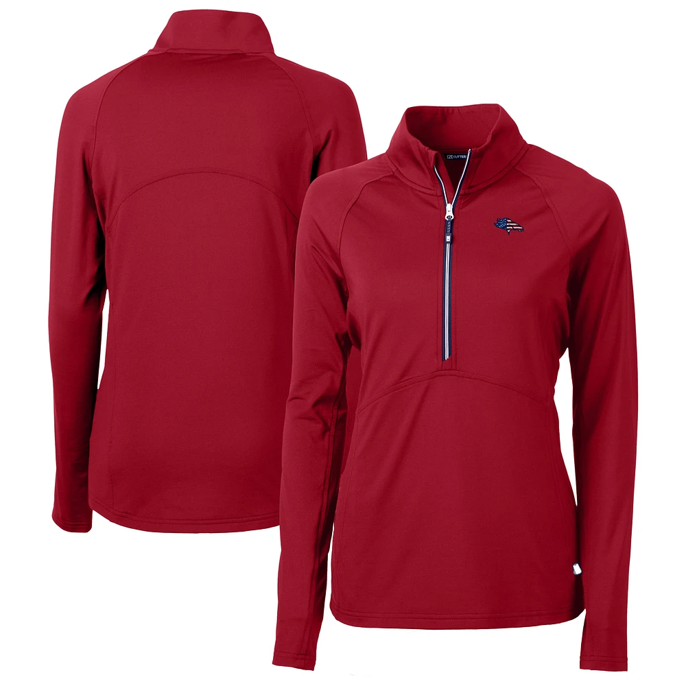 Women's Cutter & Buck Red Denver Broncos Americana Adapt Eco Knit Stretch Recycled Raglan Half-Zip Top