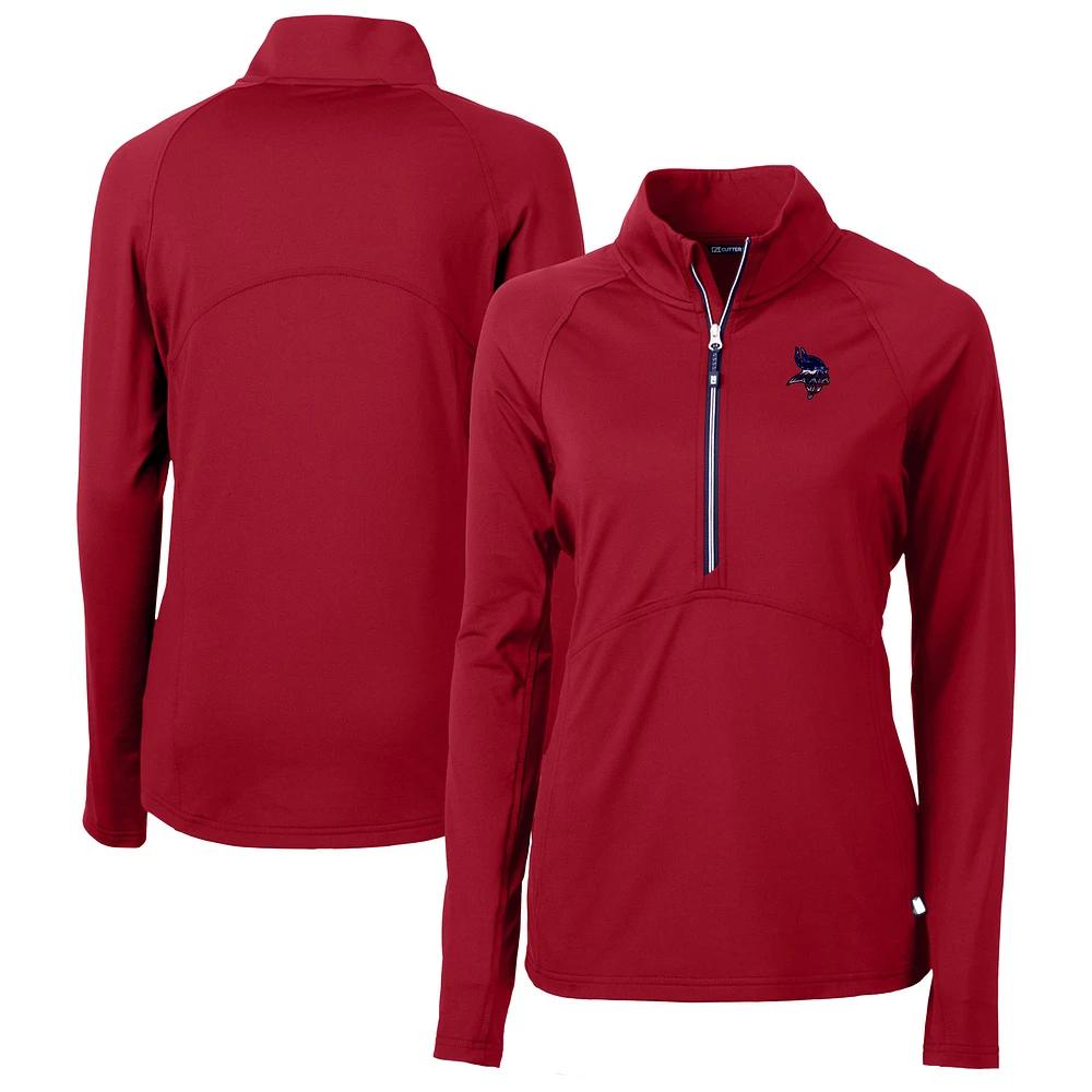 Women's Cutter & Buck Red Minnesota Vikings Americana Adapt Eco Knit Stretch Recycled Raglan Half-Zip Top